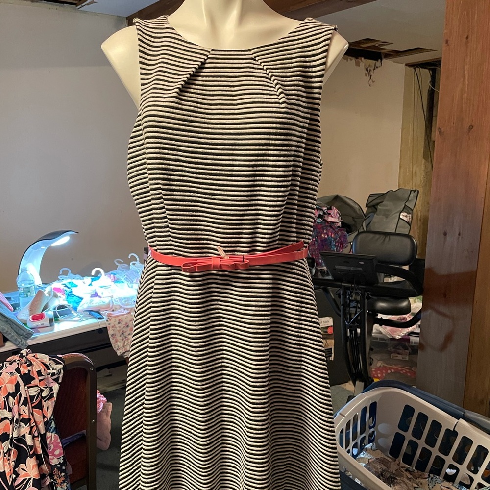 Black and white flair dress. Sleeveless.